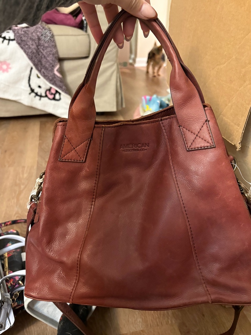 American Leather Tote in Warm Brick Orange